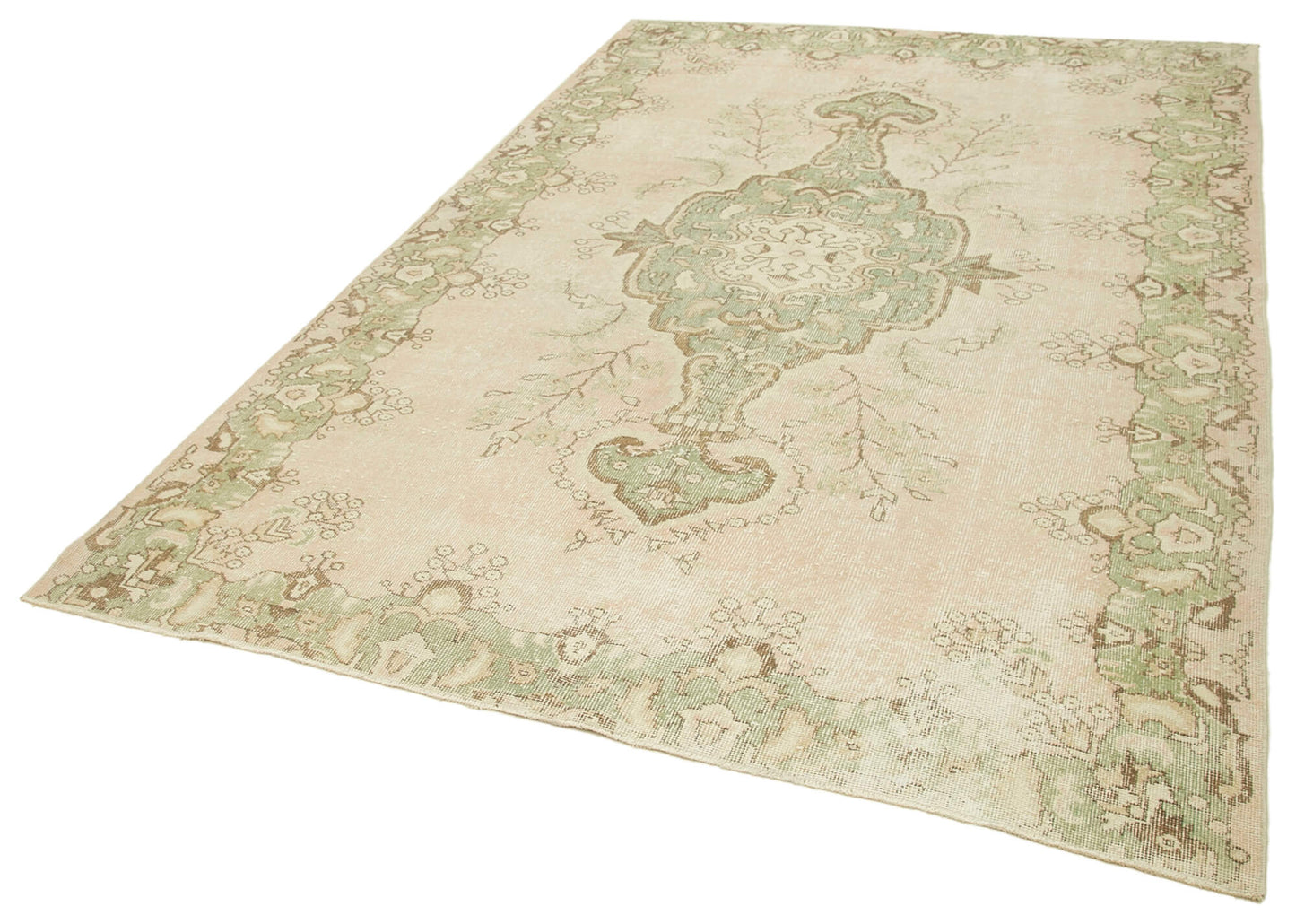 6x9 Beige Turkish Vintage Area Rug - 38876