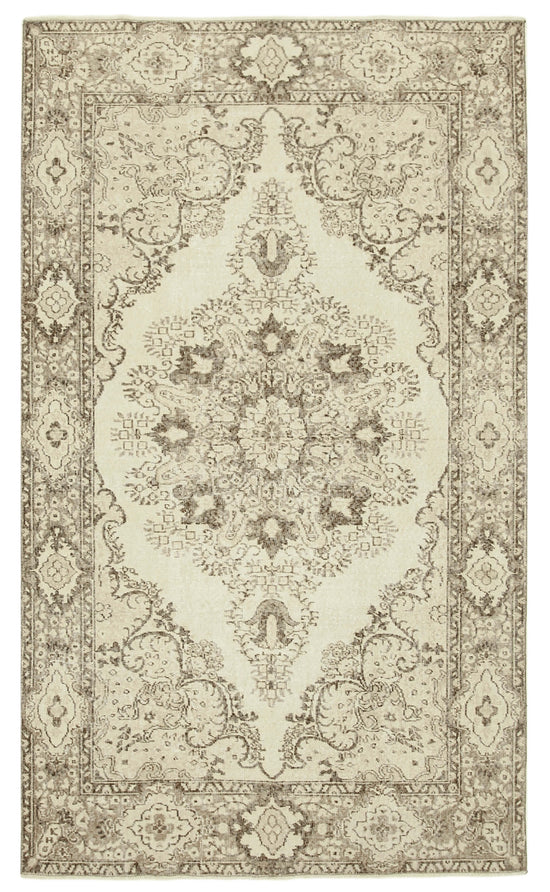 5x9 Beige Turkish Vintage Area Rug - 38884