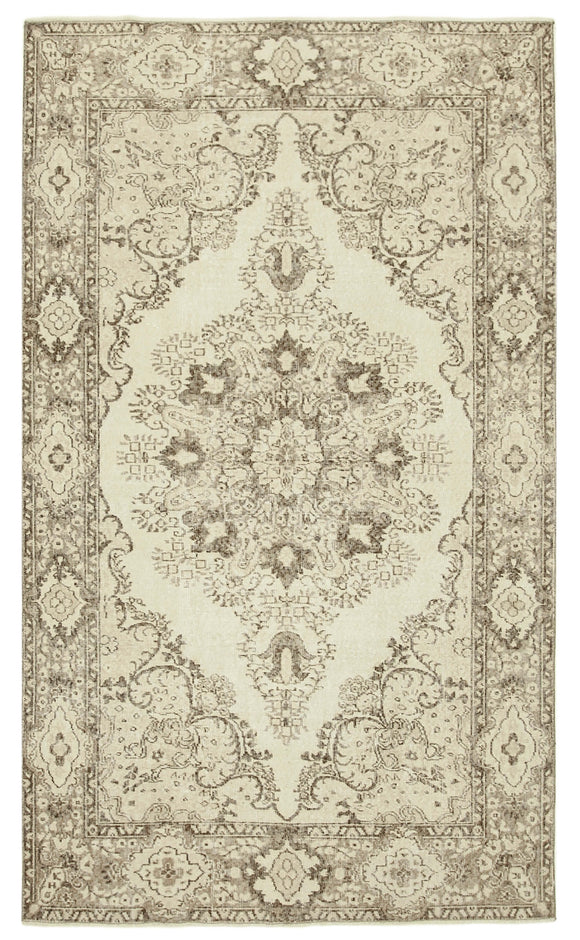 5x9 Beige Turkish Vintage Area Rug - 38884