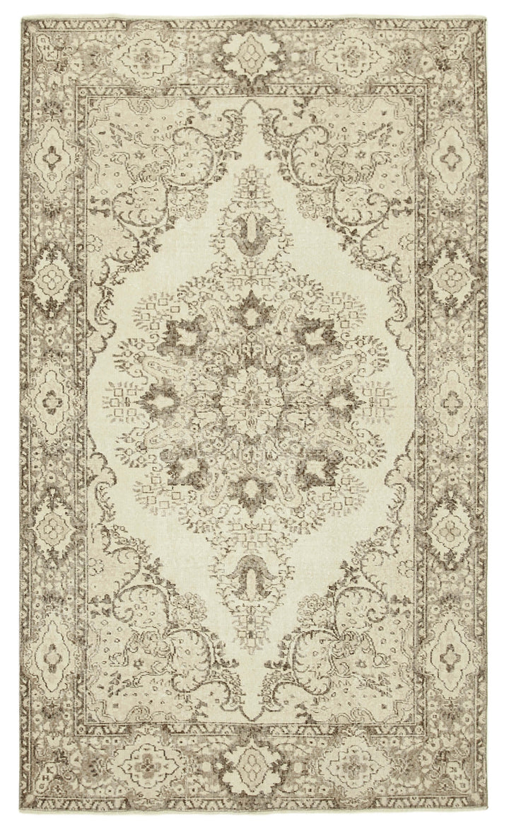 5x9 Beige Turkish Vintage Area Rug - 38884