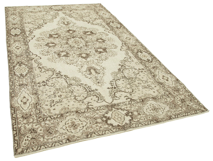 5x9 Beige Turkish Vintage Area Rug - 38884