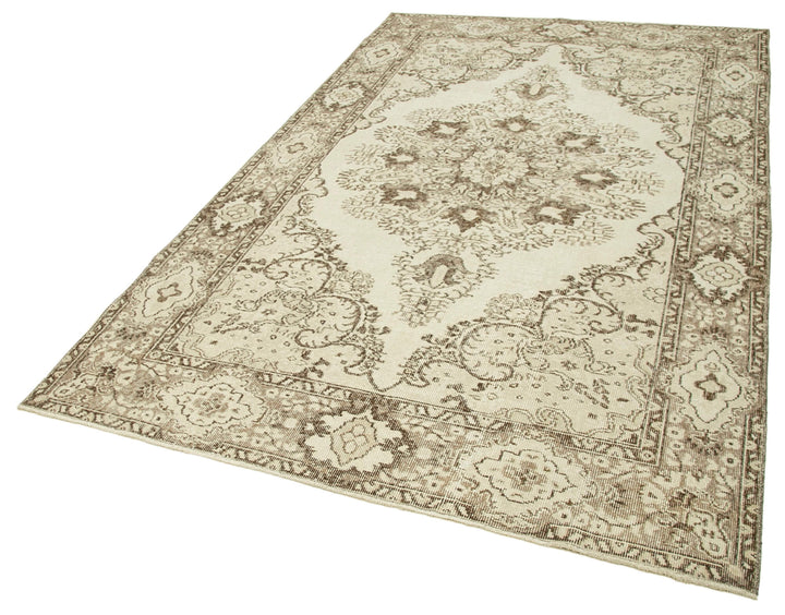 5x9 Beige Turkish Vintage Area Rug - 38884