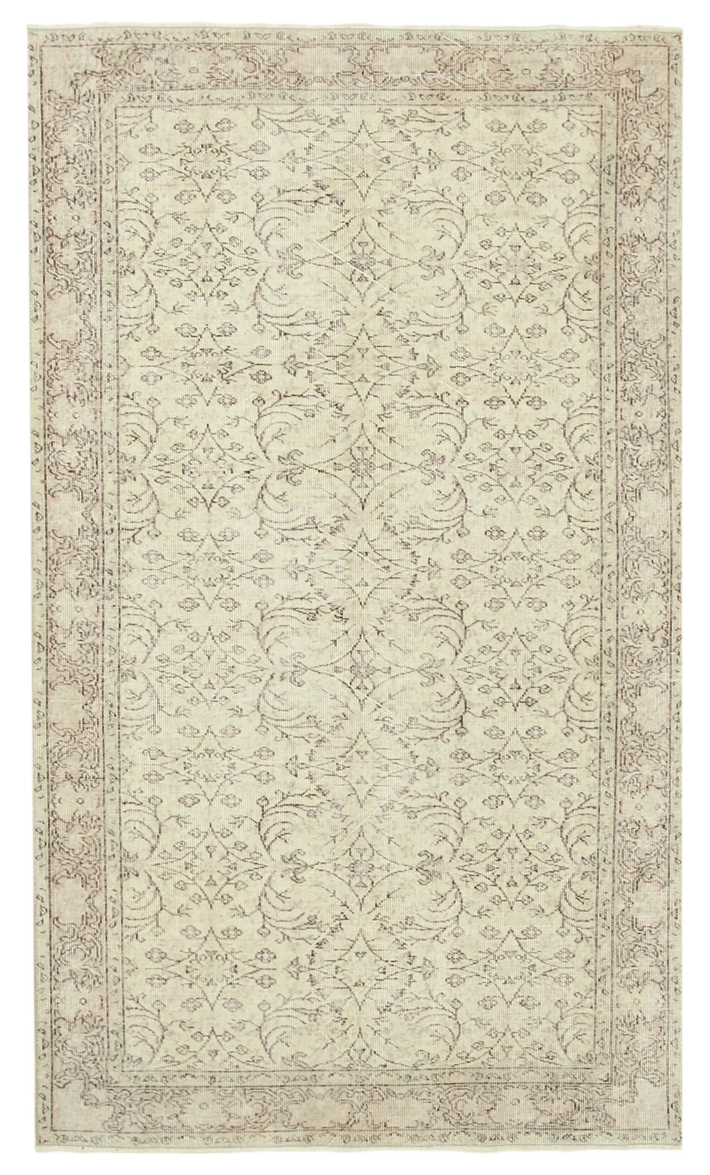 5x9 Beige Turkish Vintage Area Rug - 38886