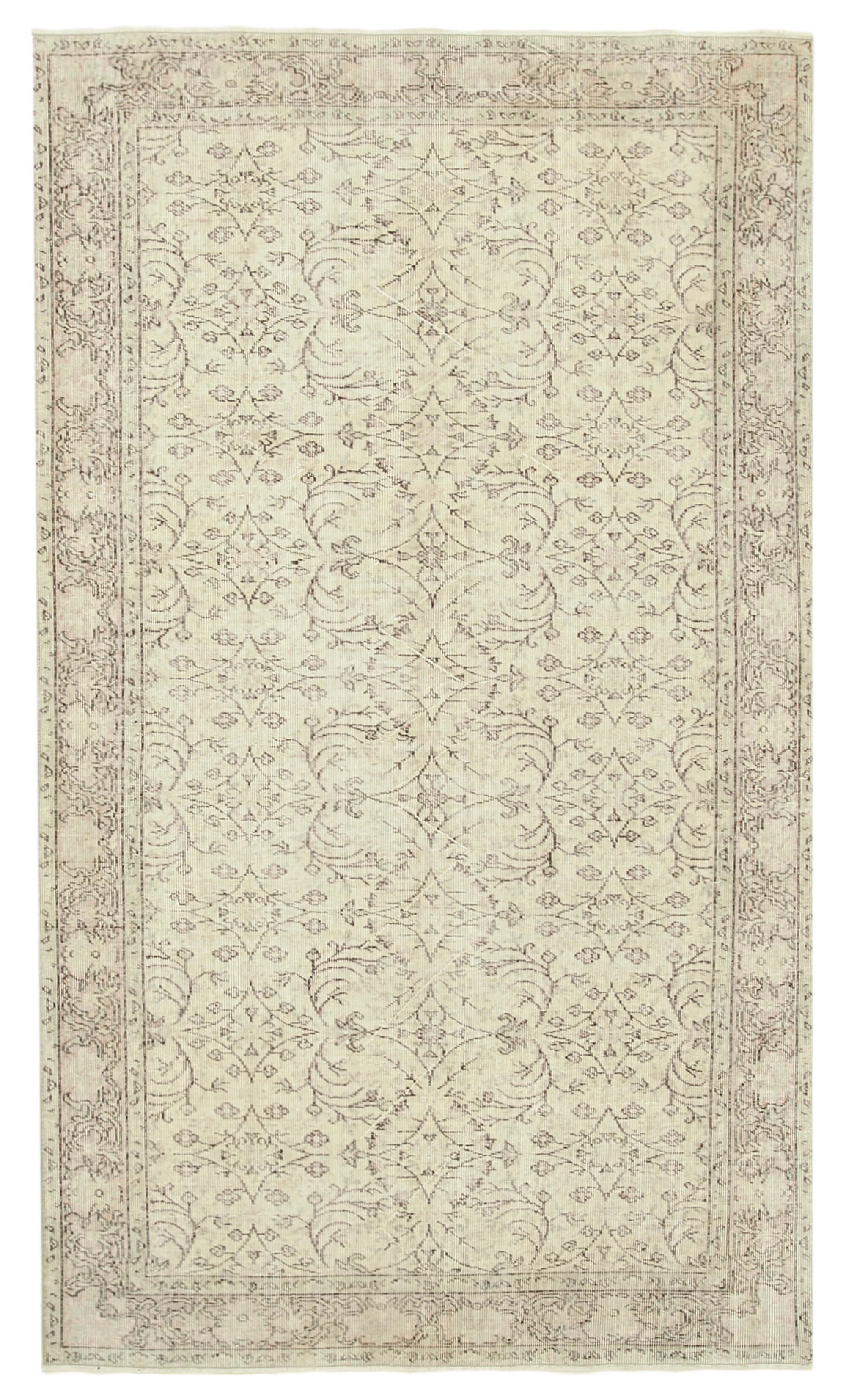 5x9 Beige Turkish Vintage Area Rug - 38886