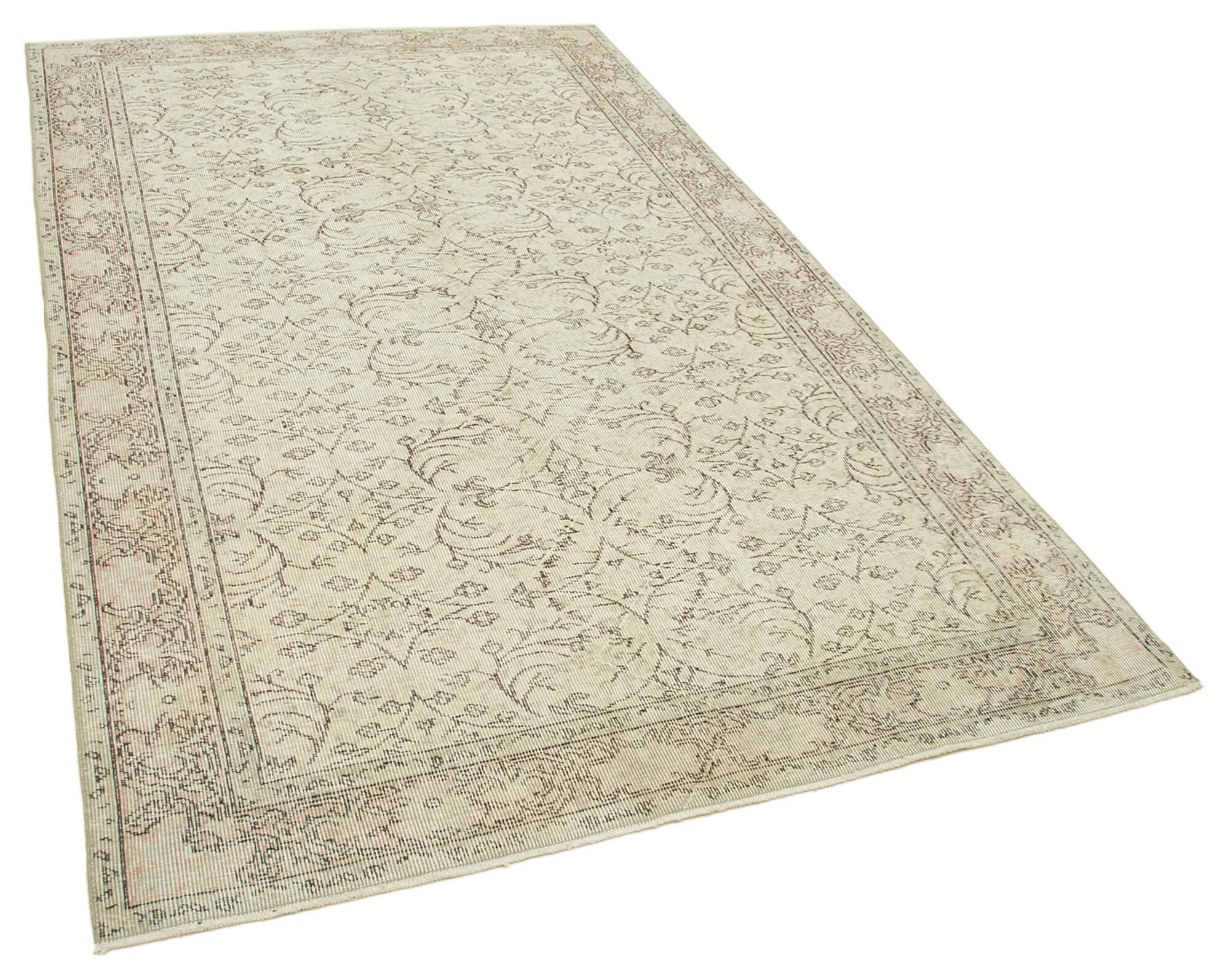 5x9 Beige Turkish Vintage Area Rug - 38886