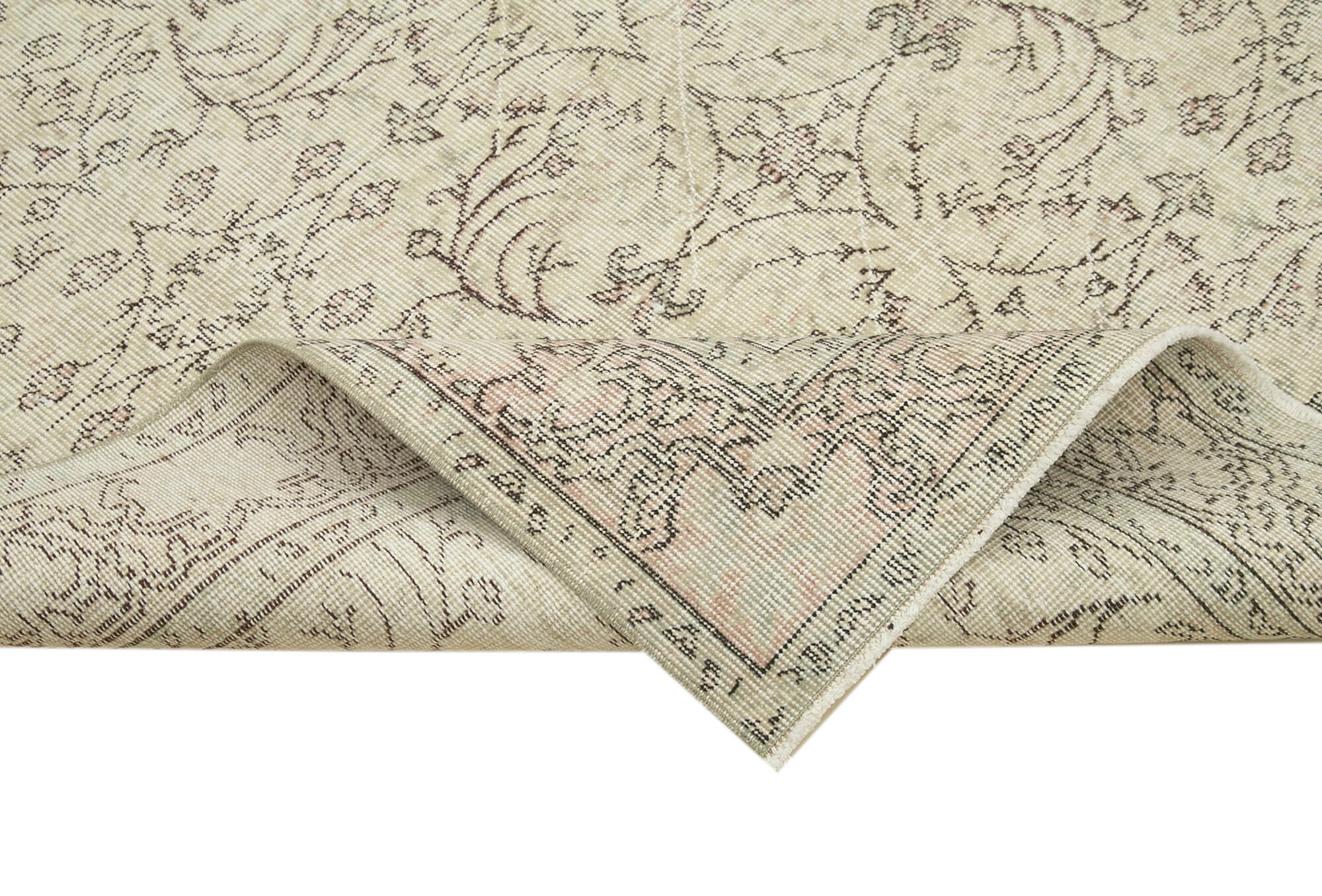 5x9 Beige Turkish Vintage Area Rug - 38886