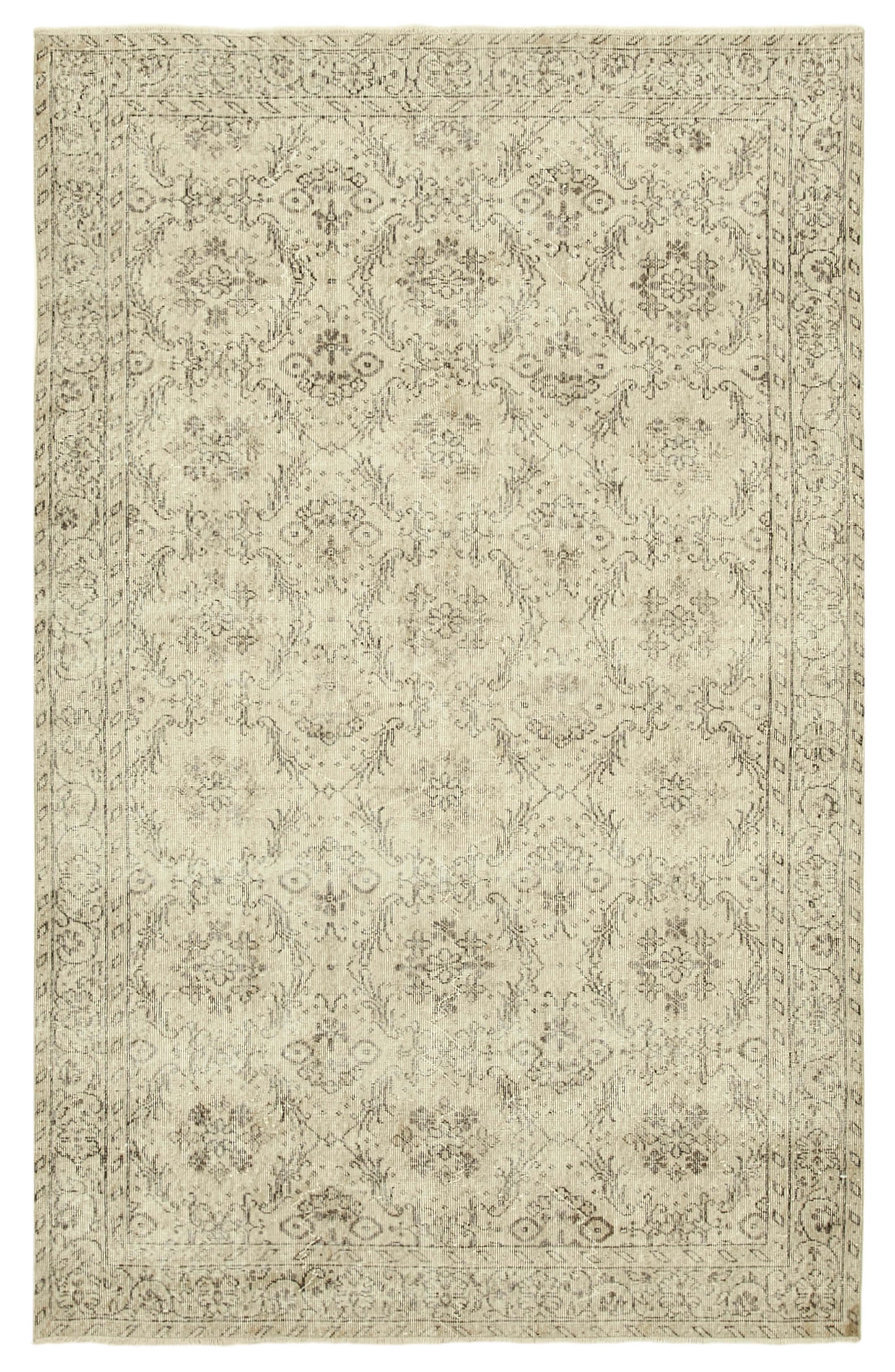 6x9 Beige Turkish Vintage Area Rug - 38891