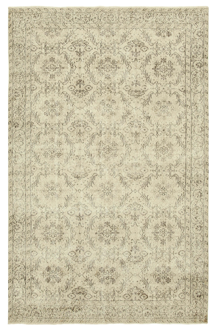 6x9 Beige Turkish Vintage Area Rug - 38891