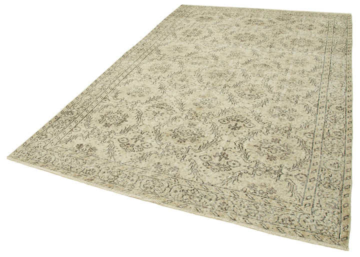6x9 Beige Turkish Vintage Area Rug - 38891