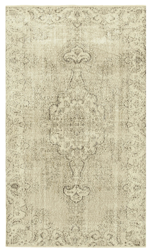 5x9 Beige Turkish Vintage Area Rug - 38894