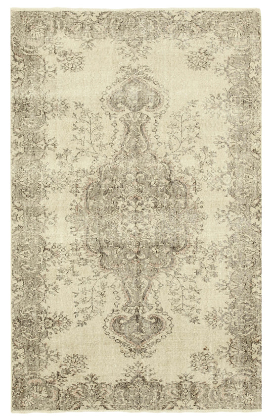 5x8 Beige Turkish Vintage Area Rug - 38895
