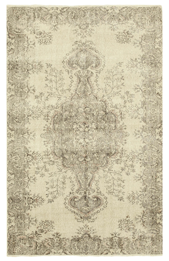 5x8 Beige Turkish Vintage Area Rug - 38895