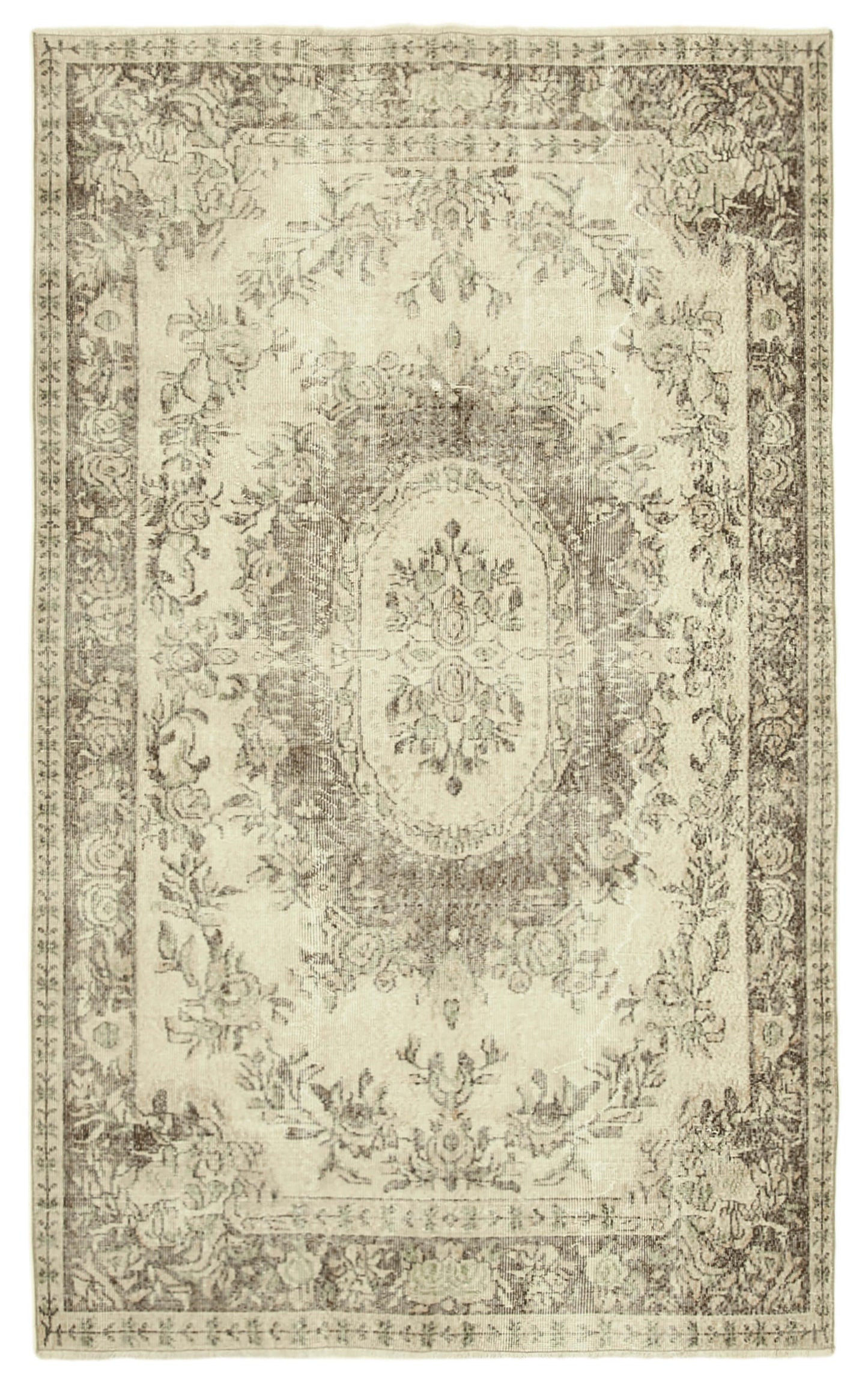 5x9 Beige Turkish Vintage Area Rug - 38901