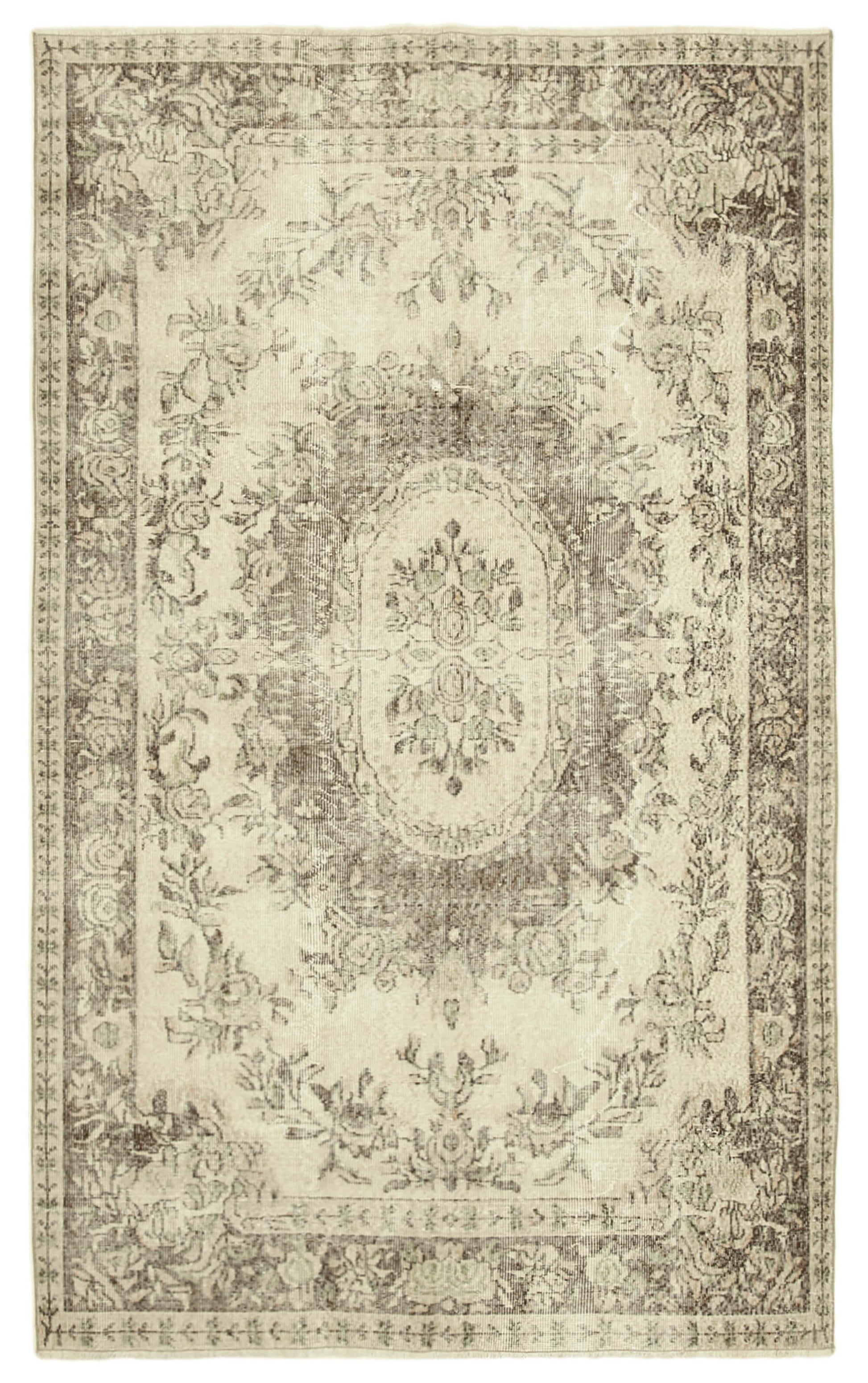 5x9 Beige Turkish Vintage Area Rug - 38901