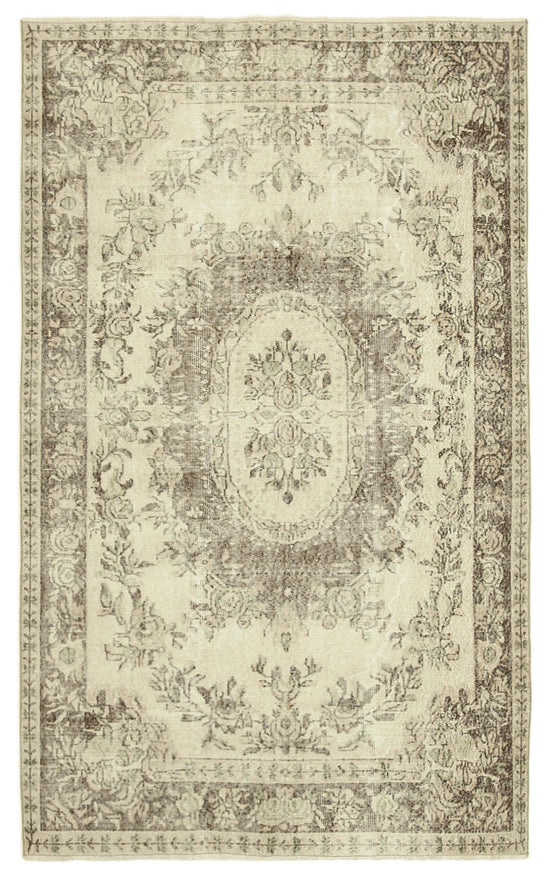 5x9 Beige Turkish Vintage Area Rug - 38901