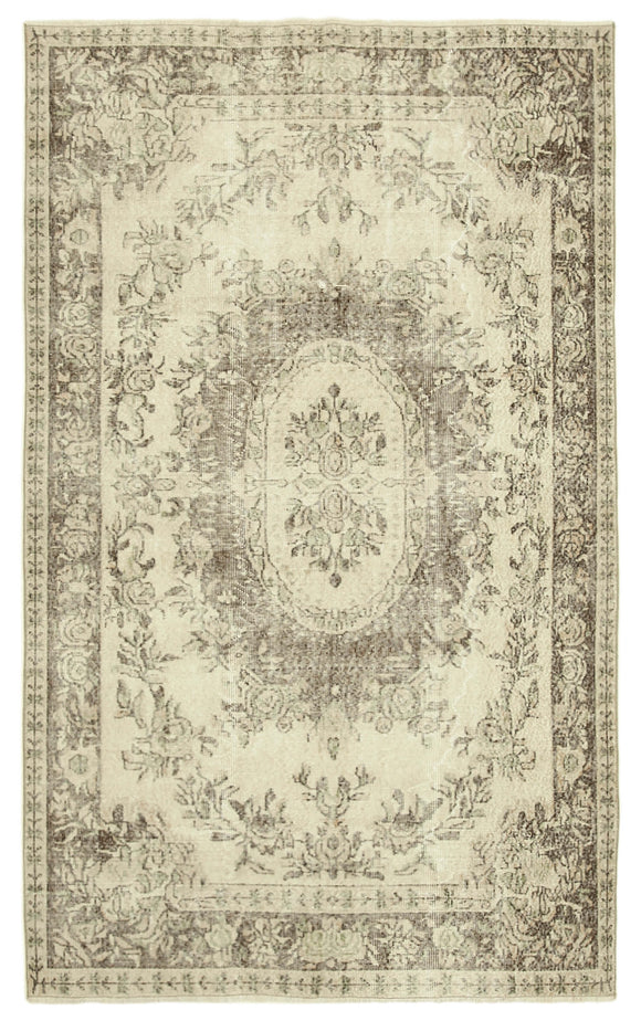 5x9 Beige Turkish Vintage Area Rug - 38901