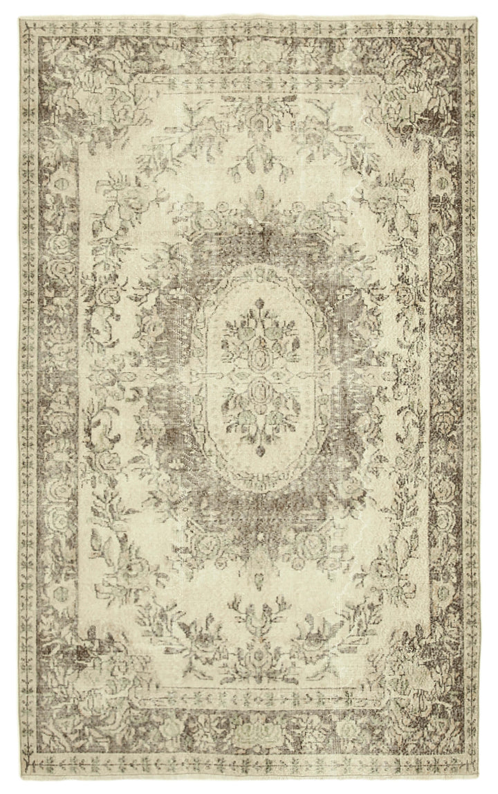 5x9 Beige Turkish Vintage Area Rug - 38901