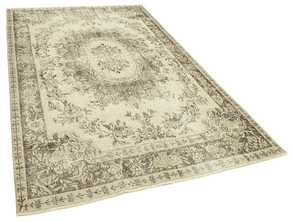 5x9 Beige Turkish Vintage Area Rug - 38901