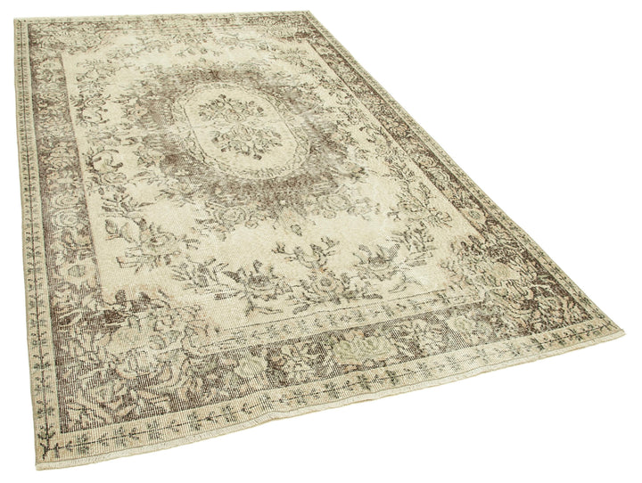 5x9 Beige Turkish Vintage Area Rug - 38901