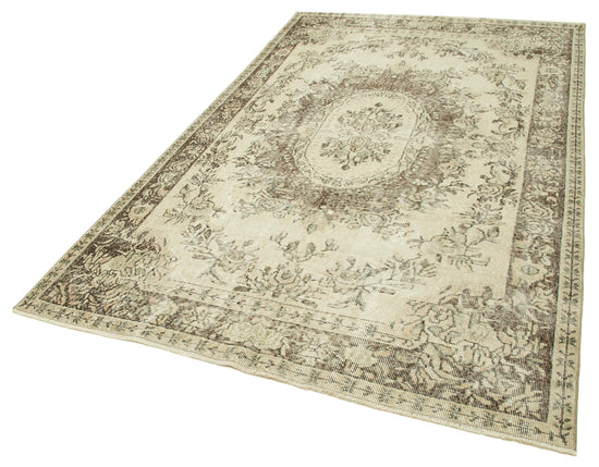 5x9 Beige Turkish Vintage Area Rug - 38901