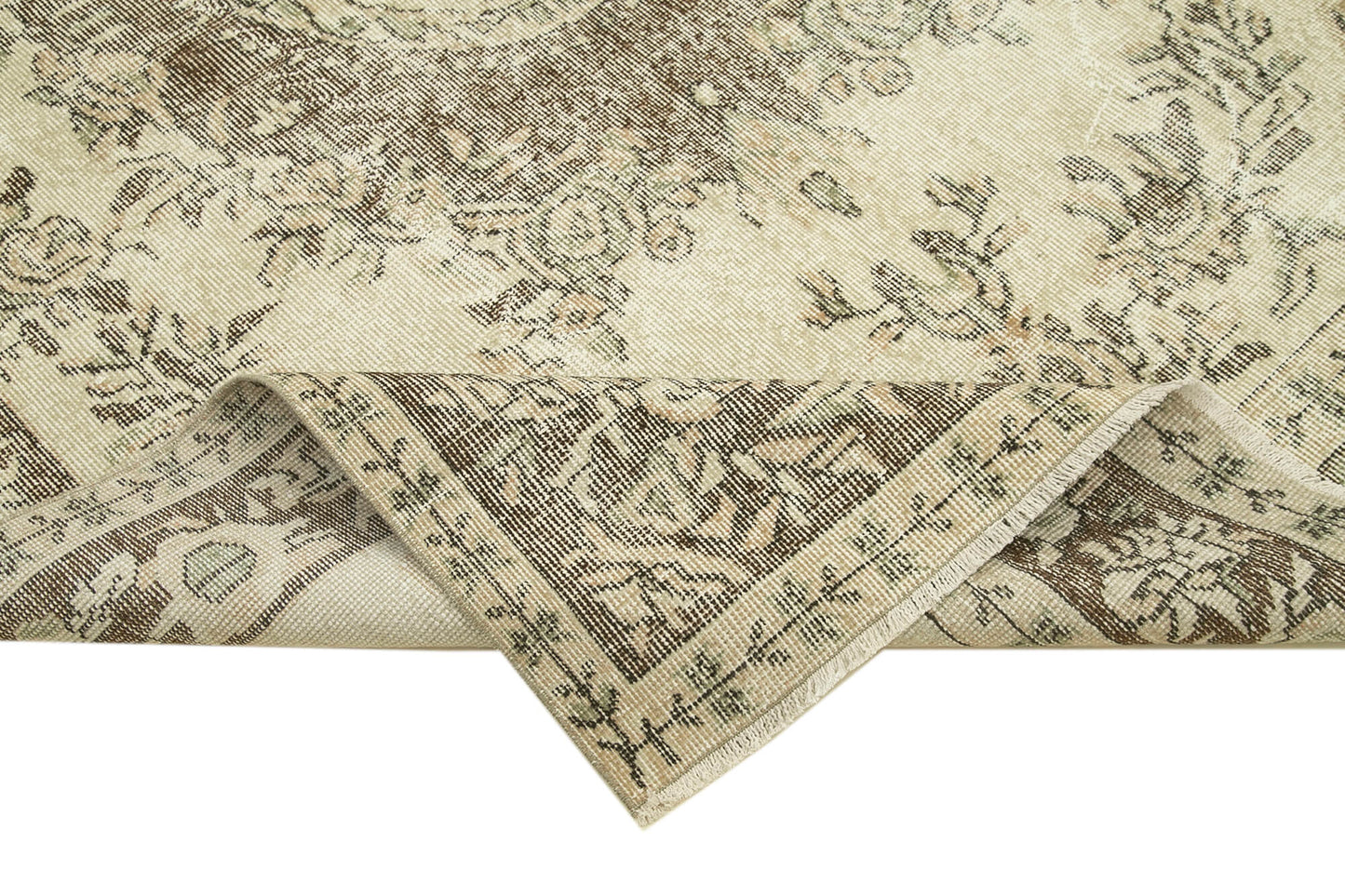 5x9 Beige Turkish Vintage Area Rug - 38901