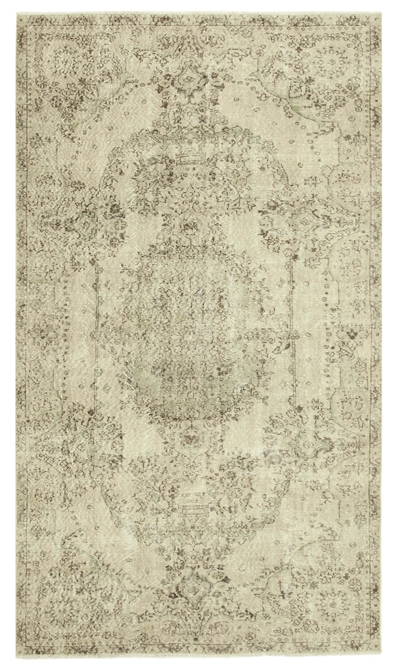 5x9 Beige Turkish Vintage Area Rug - 38904