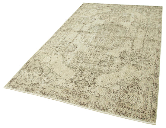 5x9 Beige Turkish Vintage Area Rug - 38904