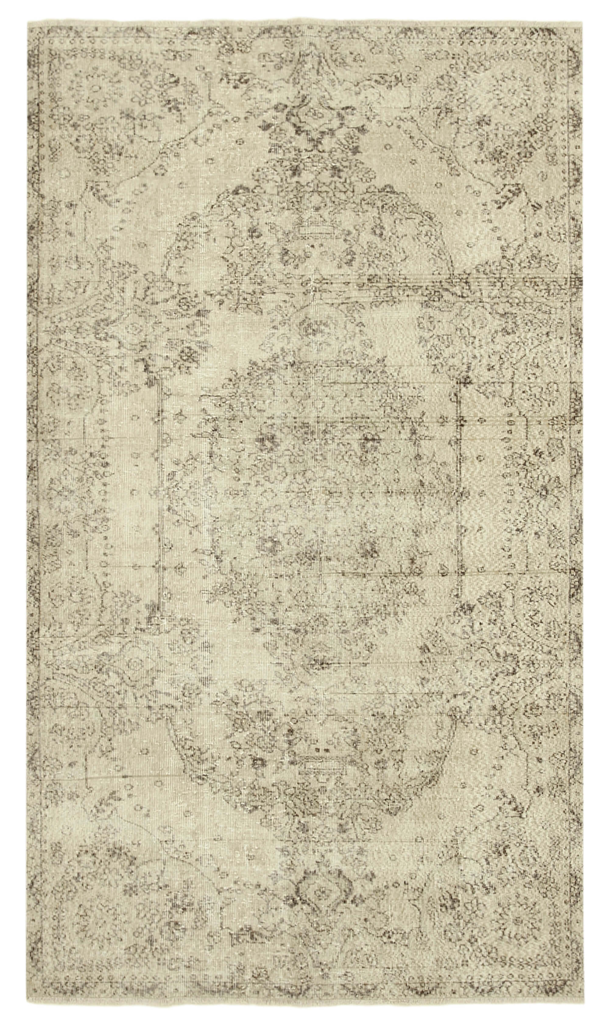 5x9 Beige Turkish Vintage Area Rug - 38907