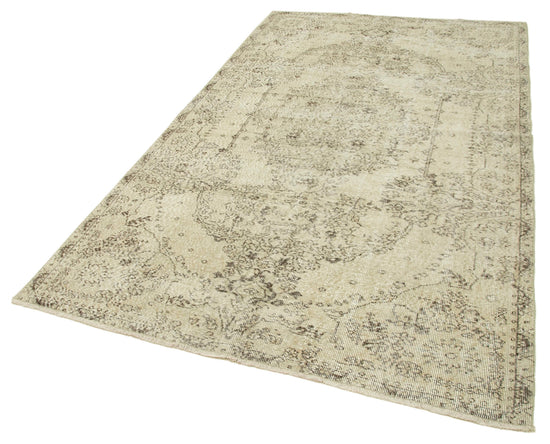 5x9 Beige Turkish Vintage Area Rug - 38907