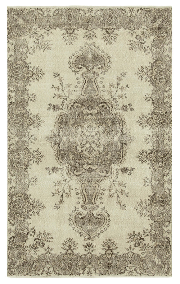 5x8 Beige Turkish Vintage Area Rug - 38908