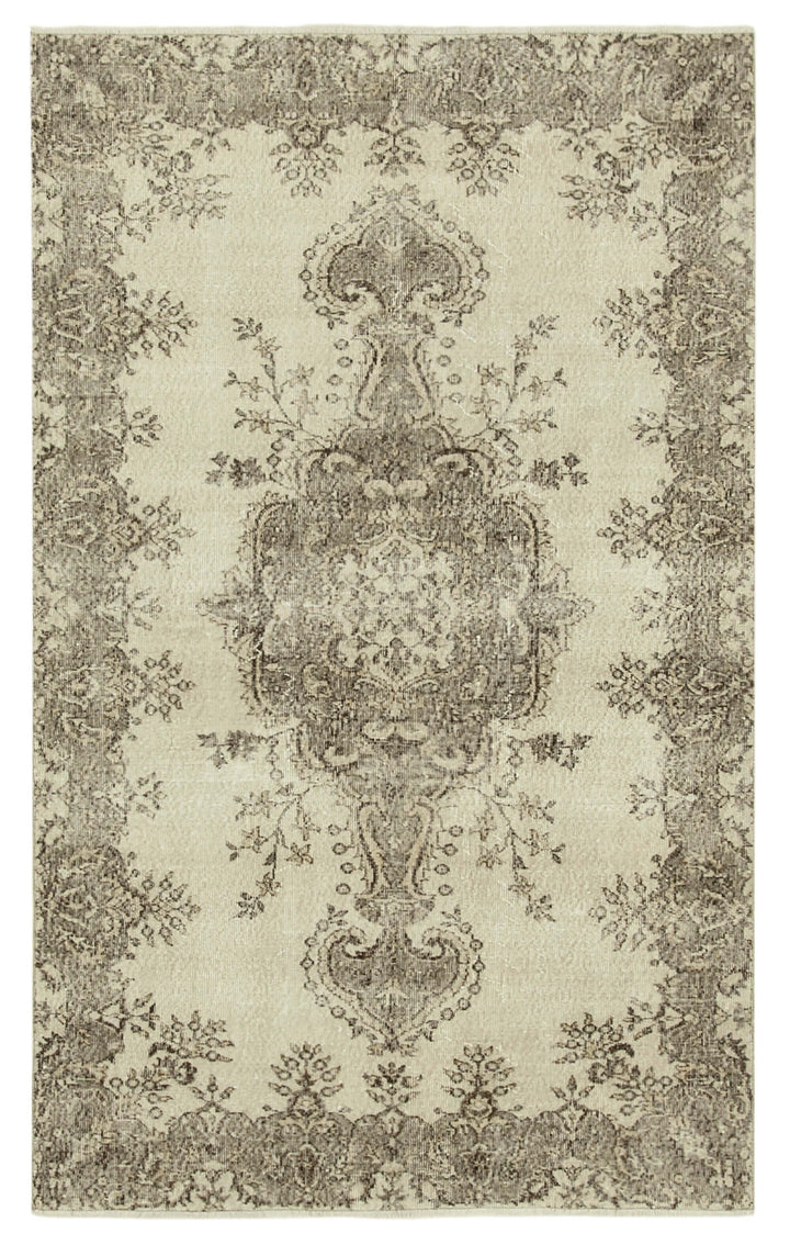 5x8 Beige Turkish Vintage Area Rug - 38908