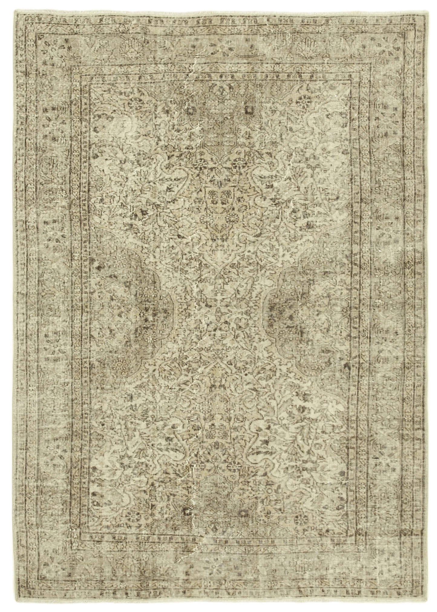 6x9 Beige Turkish Vintage Area Rug - 38909
