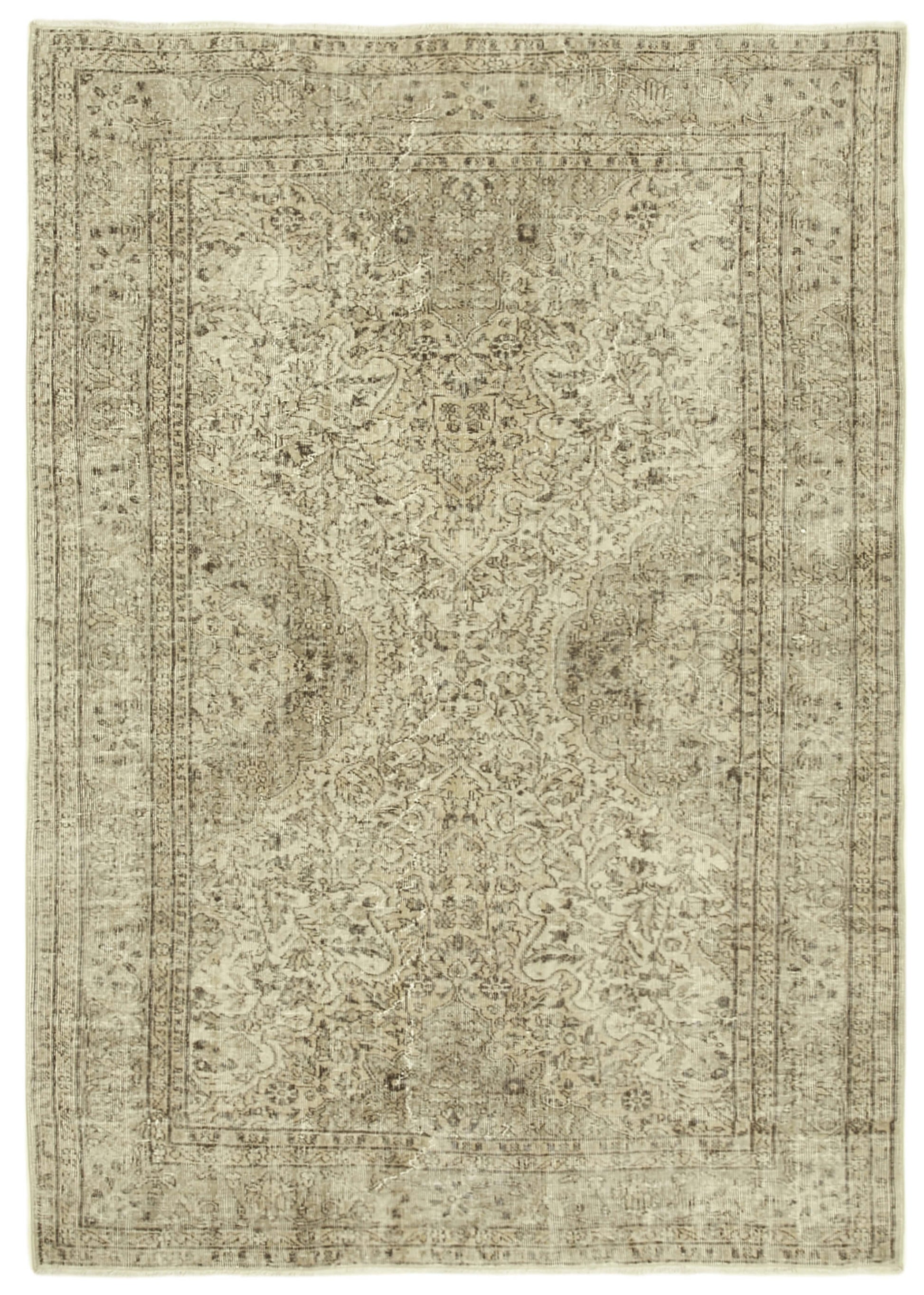 6x9 Beige Turkish Vintage Area Rug - 38909
