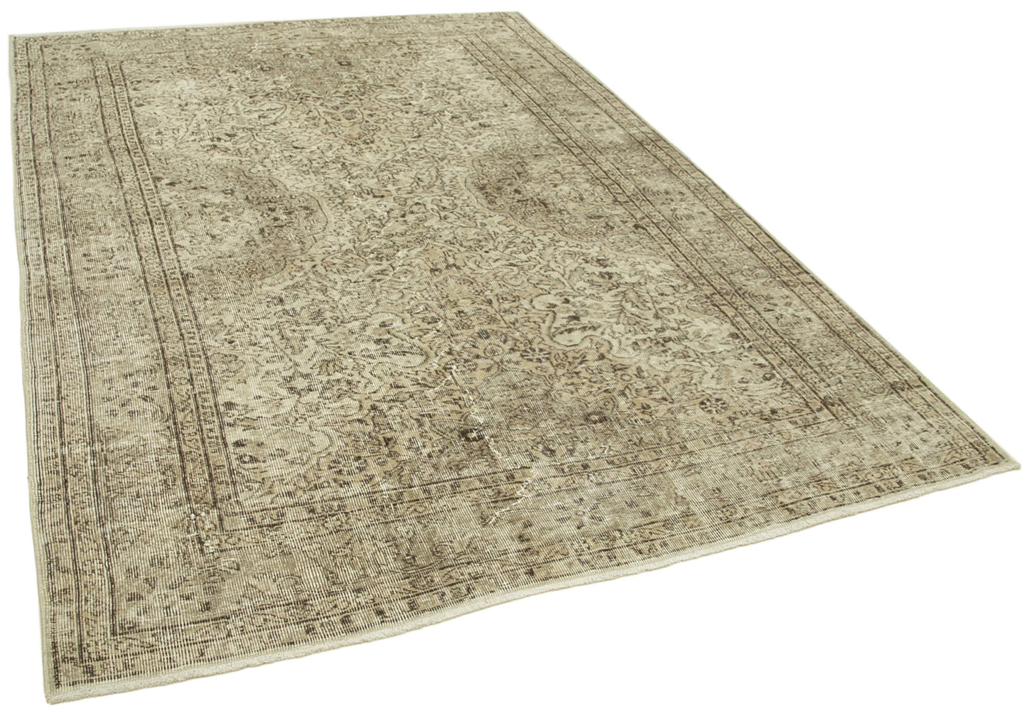 6x9 Beige Turkish Vintage Area Rug - 38909