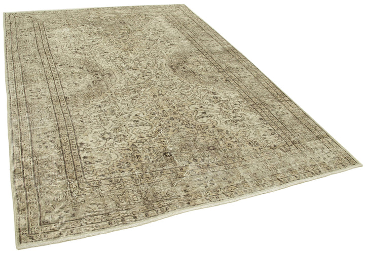 6x9 Beige Turkish Vintage Area Rug - 38909