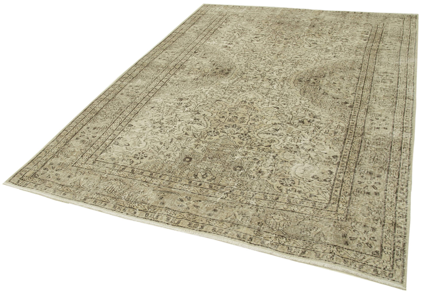 6x9 Beige Turkish Vintage Area Rug - 38909