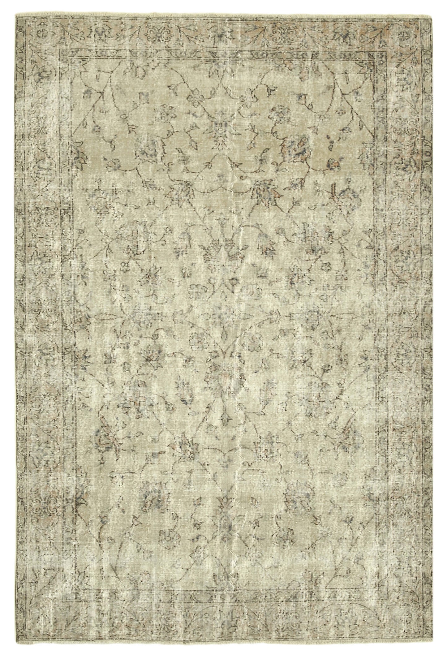 6x9 Beige Turkish Vintage Area Rug - 38910