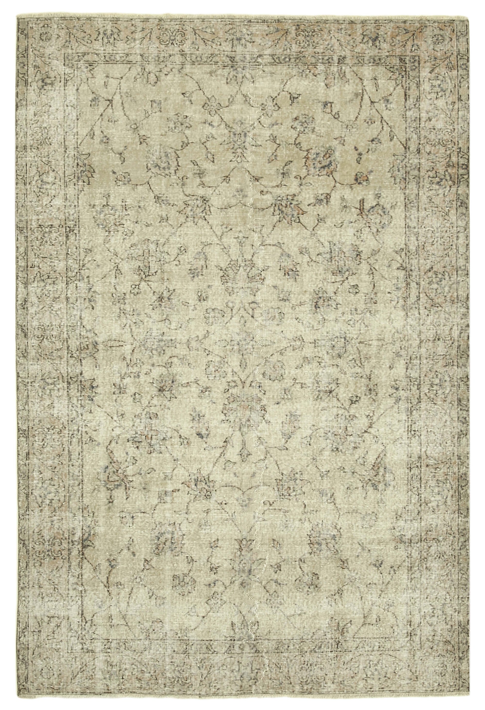 6x9 Beige Turkish Vintage Area Rug - 38910