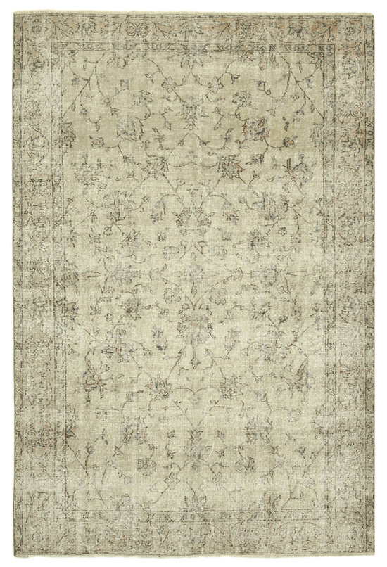 6x9 Beige Turkish Vintage Area Rug - 38910