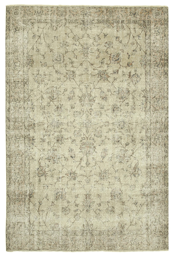6x9 Beige Turkish Vintage Area Rug - 38910