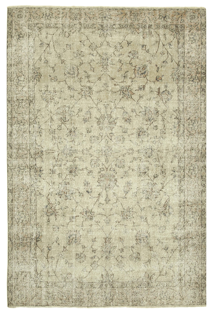 6x9 Beige Turkish Vintage Area Rug - 38910