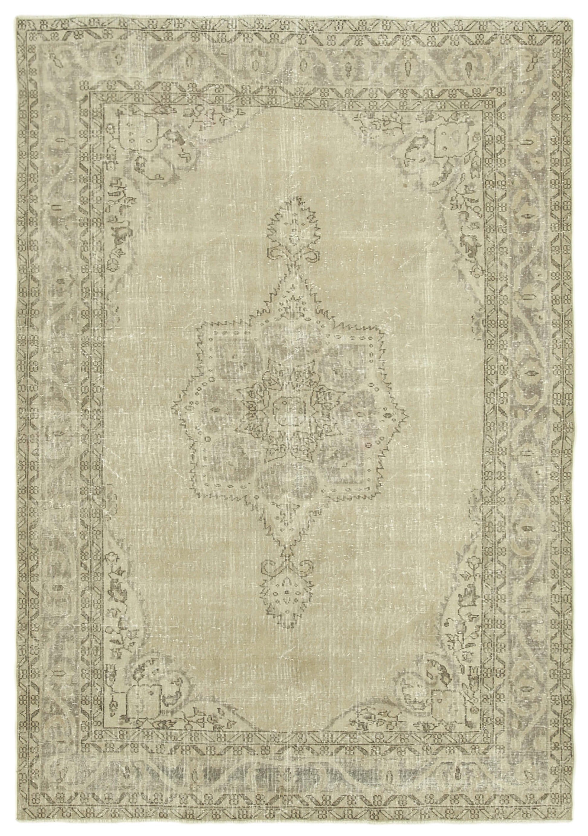 6x9 Beige Turkish Vintage Area Rug - 38912