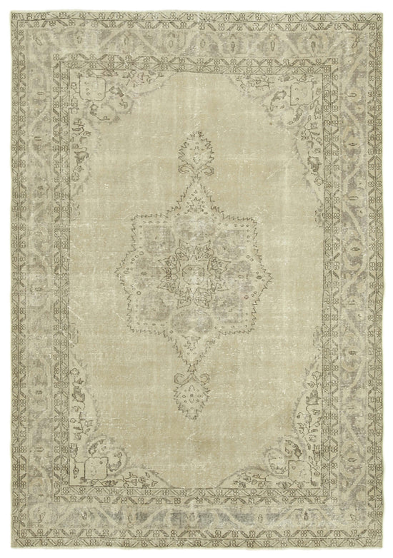 6x9 Beige Turkish Vintage Area Rug - 38912