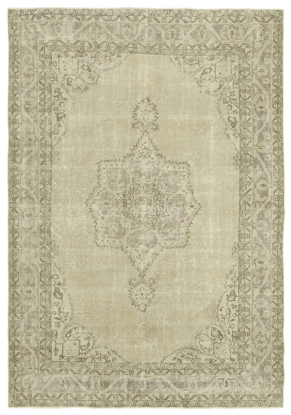 6x9 Beige Turkish Vintage Area Rug - 38912