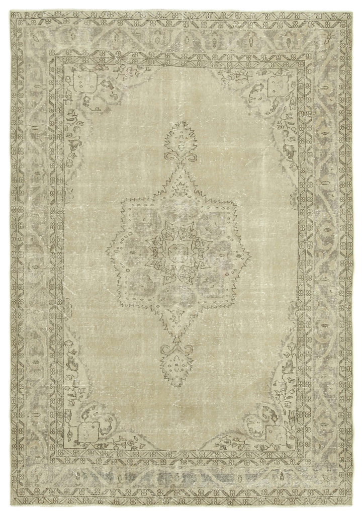 6x9 Beige Turkish Vintage Area Rug - 38912