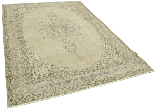 6x9 Beige Turkish Vintage Area Rug - 38912