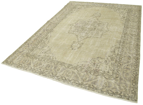 6x9 Beige Turkish Vintage Area Rug - 38912