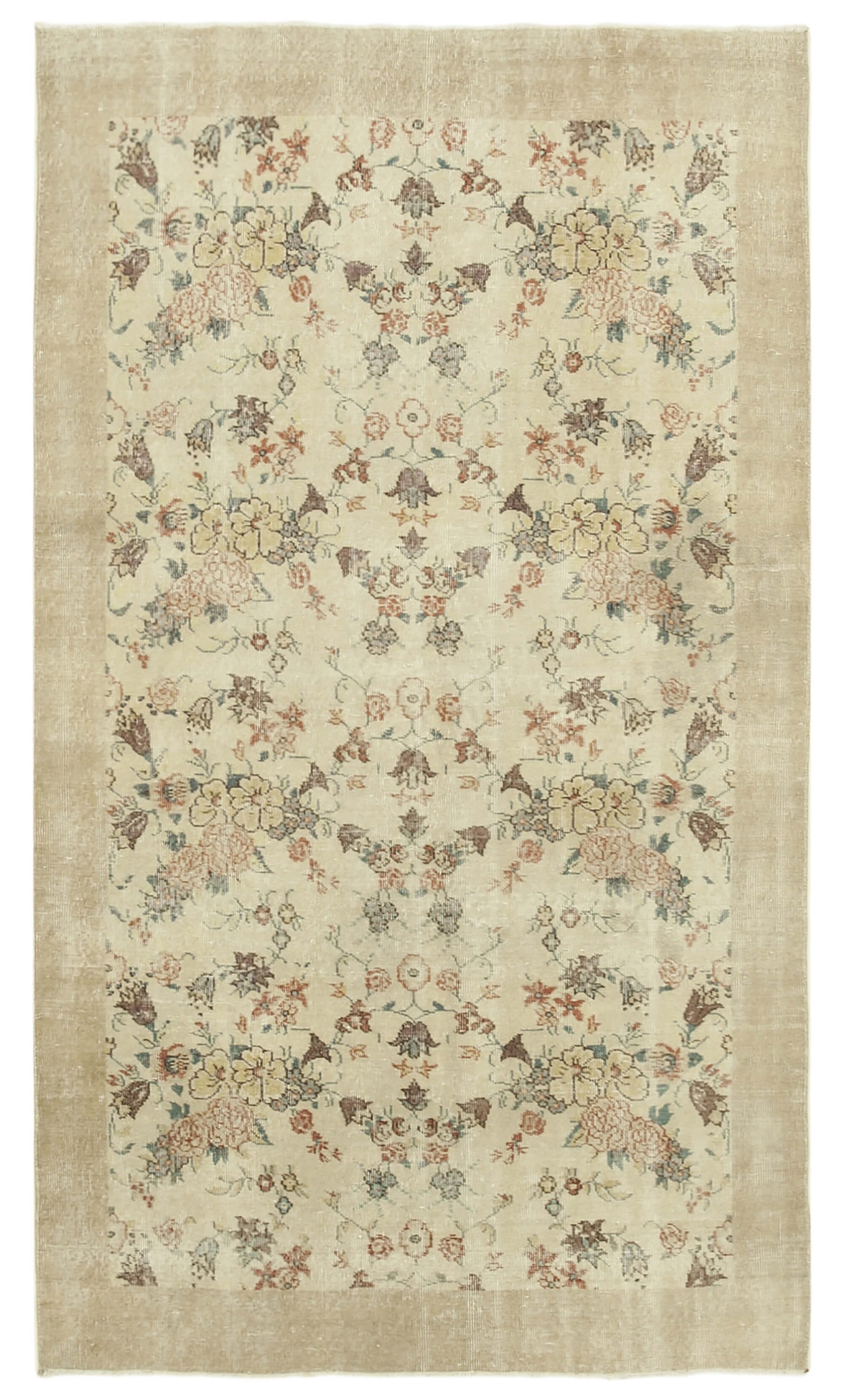 5x8 Beige Turkish Vintage Area Rug - 38915