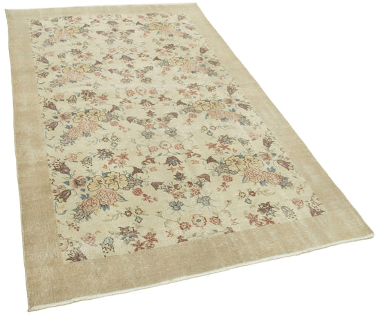 5x8 Beige Turkish Vintage Area Rug - 38915