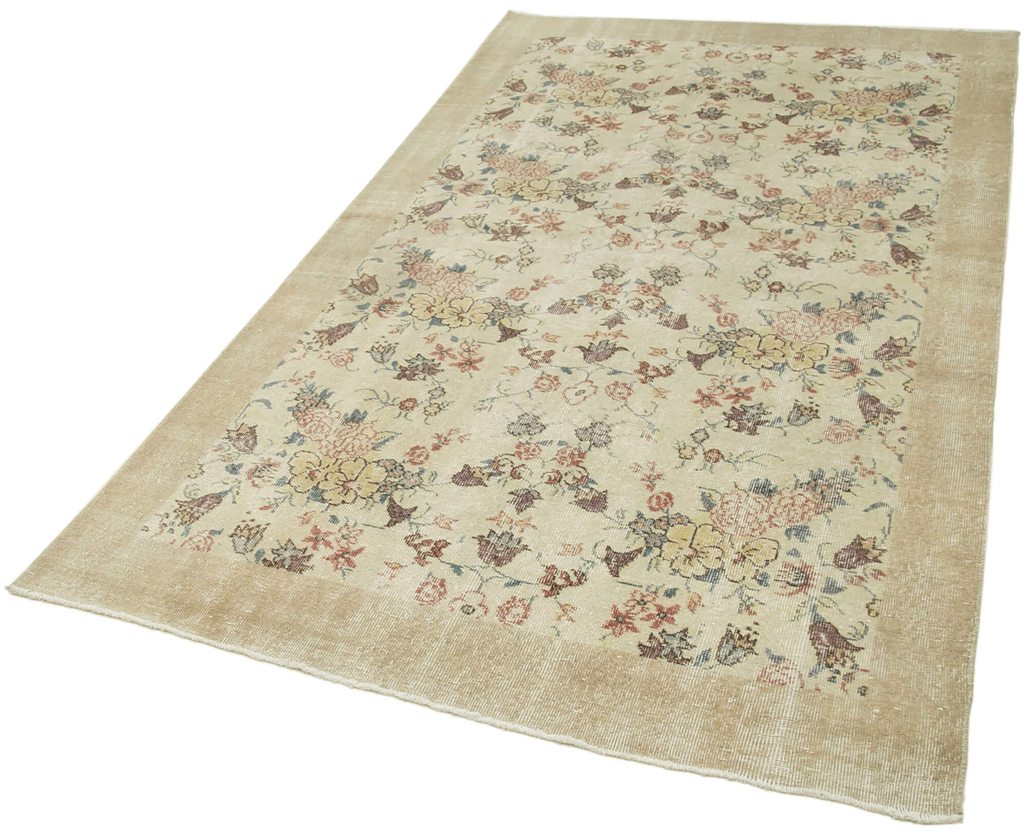 5x8 Beige Turkish Vintage Area Rug - 38915